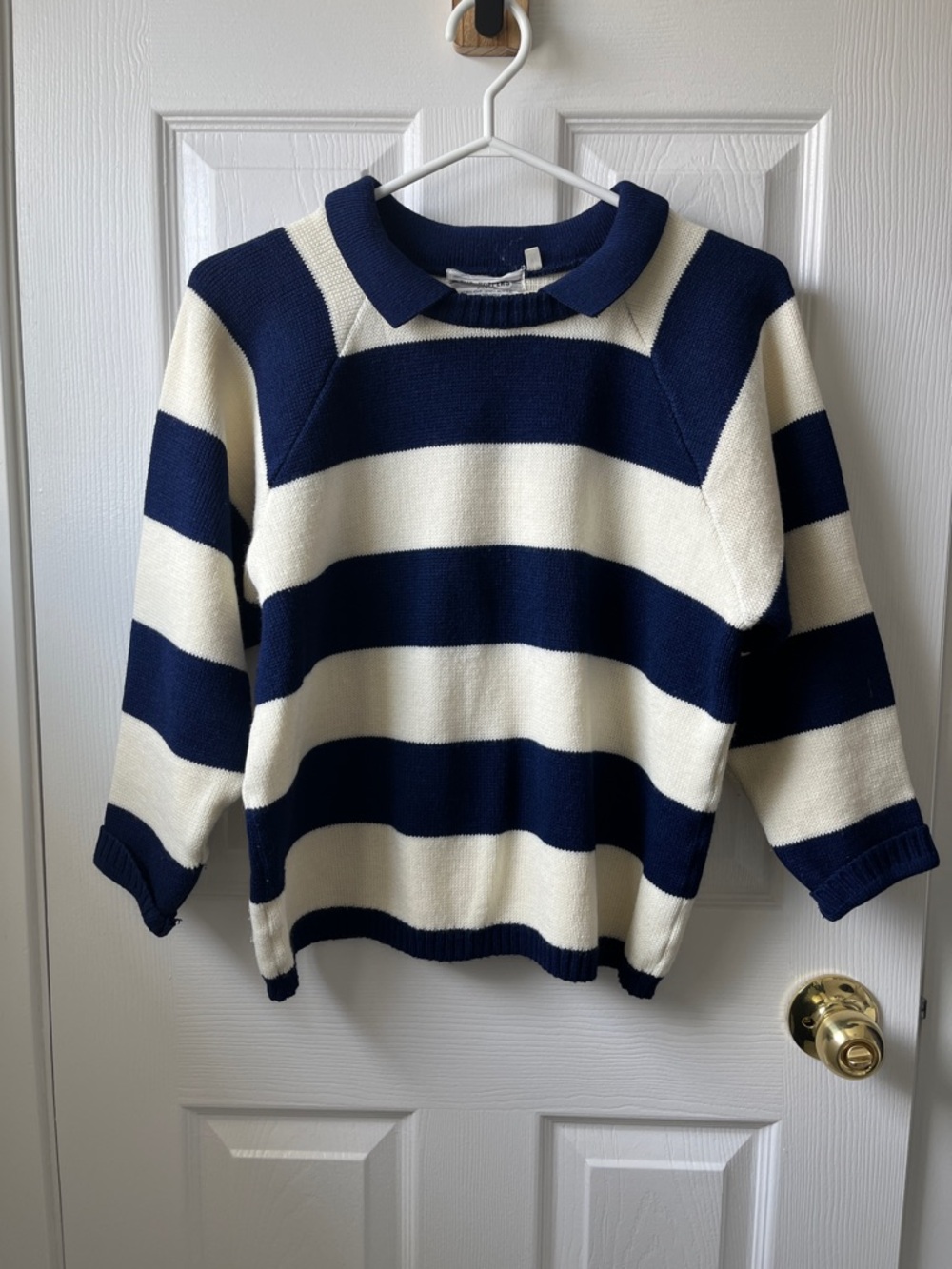 Vintage Navy/Cream Striped Collared Sweater